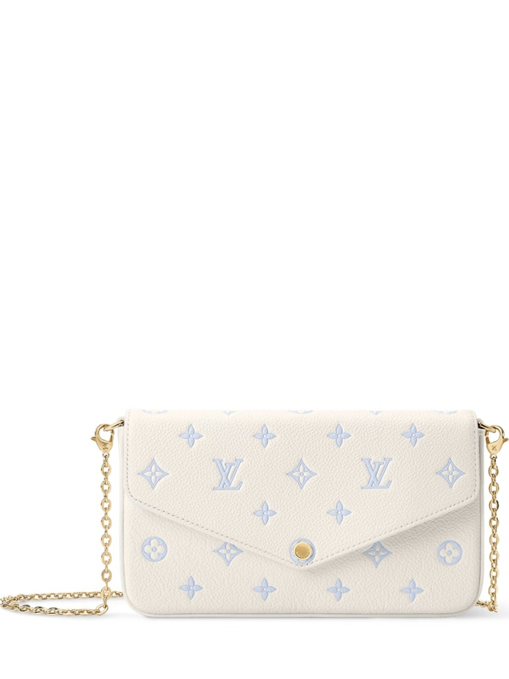 Louis Vuitton White Crossbody Chain Wallet with Light Blue Monogram
